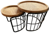 Set of 2 rustic wooden side tables with a smooth finish and black metal base, perfect for modern home decor.