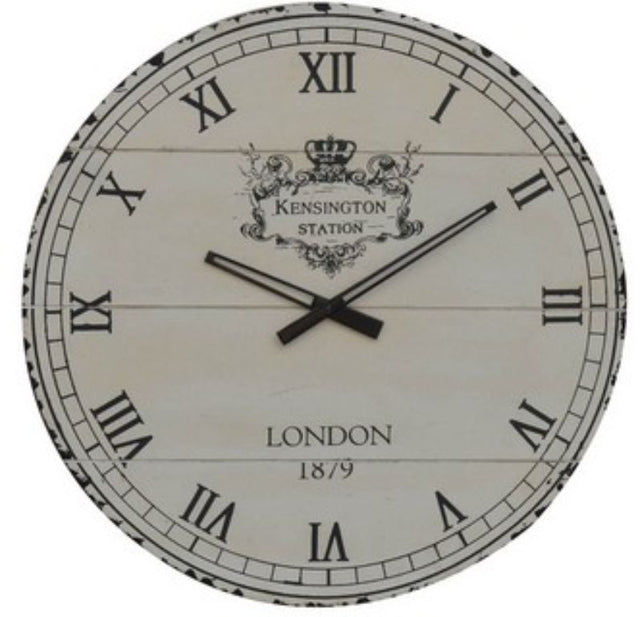 Vintage 60cm wall clock with Roman numerals, wooden finish, and London-inspired design, perfect for any home decor.