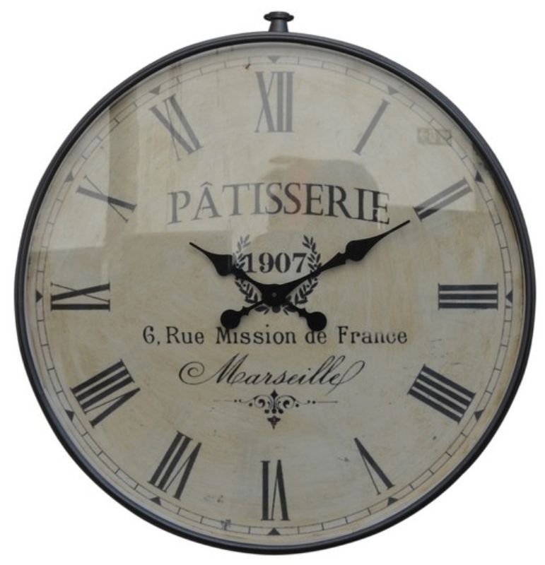 Elegant 61cm wall clock featuring wood frame, glass face, metal accents, and Roman numerals, ideal for vintage-inspired decor.