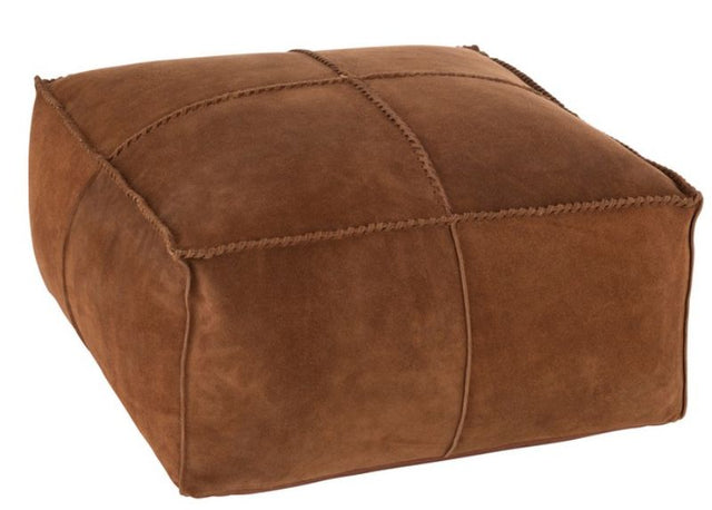 Luxurious suede leather pouf, 50cm, ideal as a footrest or extra seating, enhancing home decor with rustic charm.