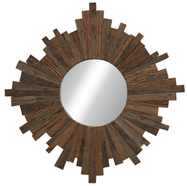 Rustic square mirror framed in authentic railway sleeper wood, perfect for adding charm to bathrooms and living areas.