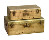 Set of 2 stylish copper trunks for storage, featuring a slightly worn finish to enhance modern home decor.