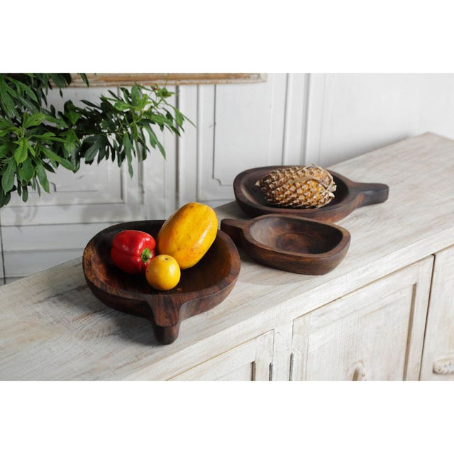 Elegant dark wood fruit tray, 42x5x31 cm, perfect for serving fruits or snacks, adding style to any dining setting.