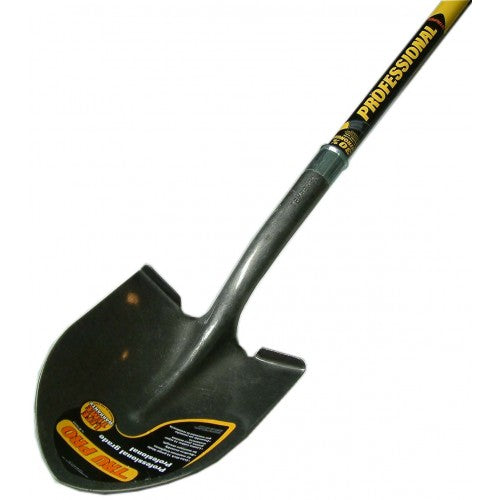 Durable Truper Pro #2 shovel with fiberglass handle, 14-gauge carbon steel head, and ergonomic design for efficient digging.