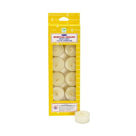 Set of 12 tealight candles designed for spiritual healing, infused with natural fragrances to enhance meditation and relaxation.