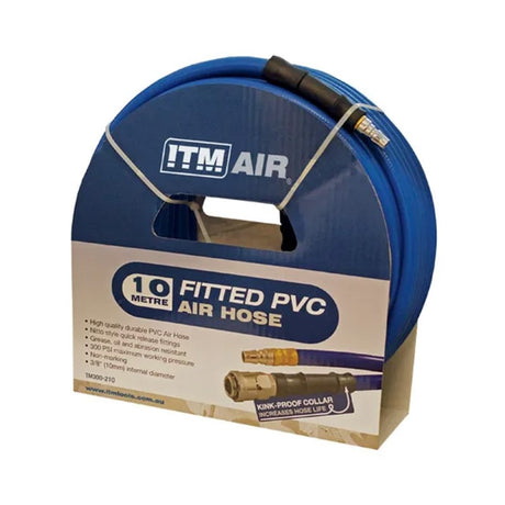 ITM PVC Air Hose 30M with Nitto couplers, durable, non-marking, oil-resistant, 300 PSI max pressure.