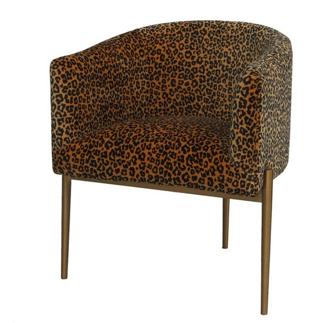 Roxy Gold Leopard Print Chair features plush foam fill and a sleek timber frame, perfect for stylish relaxation in any space.