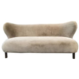 Luxurious Sherpa Love Seat in faux fur upholstery with an elegant oak frame, measuring 183cm, perfect for stylish living spaces.