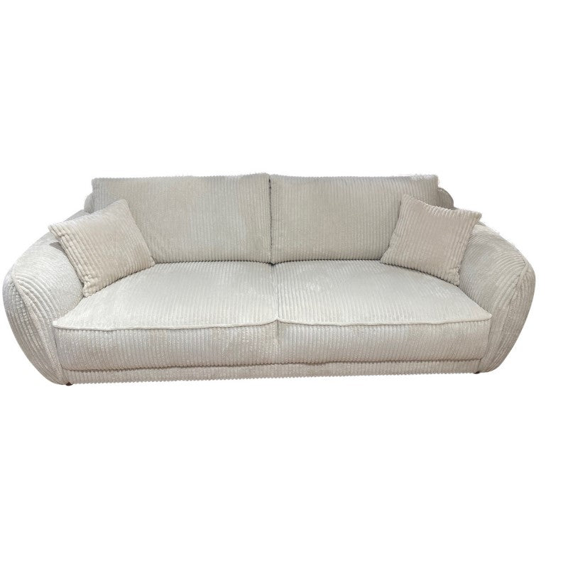 Luxurious ivory corduroy 3-seat sofa with solid wood frame, perfect for stylish comfort in any modern living room.