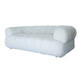 Elegant 3-seat Aspen sofa in natural white, featuring plush cushions, solid wood frame, and luxurious sherpa fabric support.