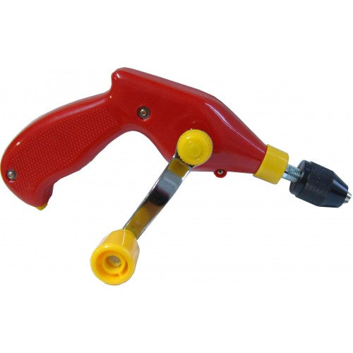 Ergonomic plastic pistol grip hand drill with 3-jaw chuck, accommodating 1mm to 6mm drill bits for versatile DIY projects.