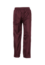 Maroon Kids Flash Track Pant in size 12 featuring an elasticated waist, zippers, pockets, and functional design for active play.