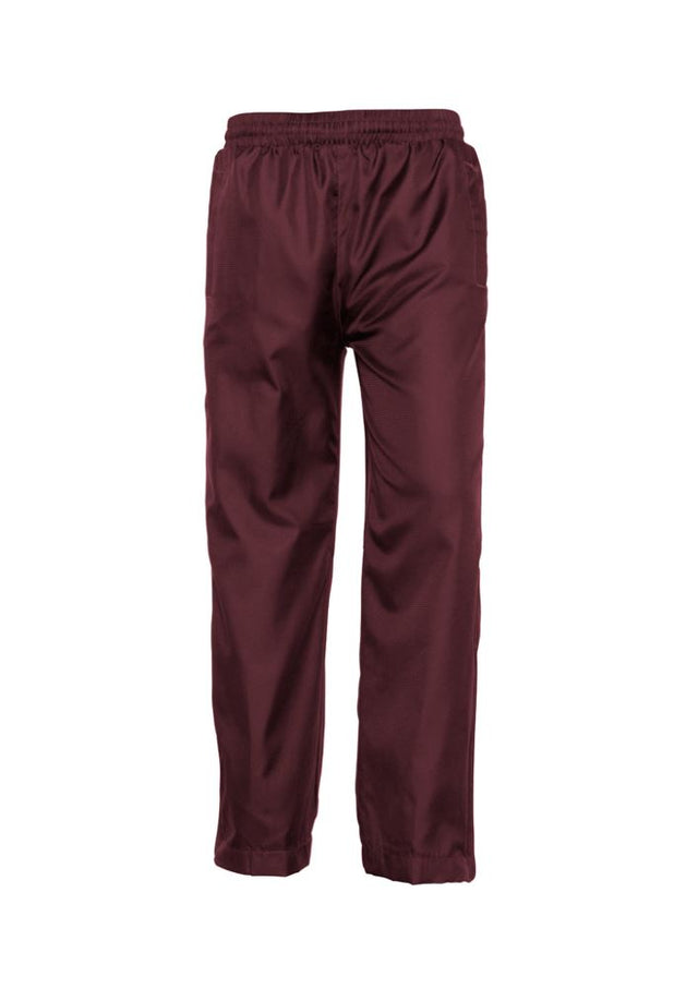 Maroon Kids Flash Track Pant in size 12 featuring an elasticated waist, zippers, pockets, and functional design for active play.
