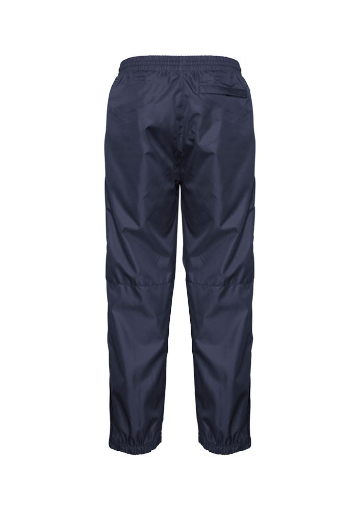 Navy track pants for adults, size 3XL, featuring elastic waist, multiple pockets, and showerproof lightweight fabric.