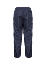 Navy track pants for adults, size 3XL, featuring elastic waist, multiple pockets, and showerproof lightweight fabric.
