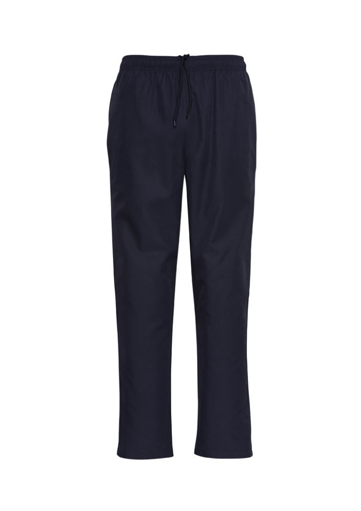 Navy adults' sports pants in size M, featuring breathable mesh panels, elastic waist, and zippered legs for versatile active wear.