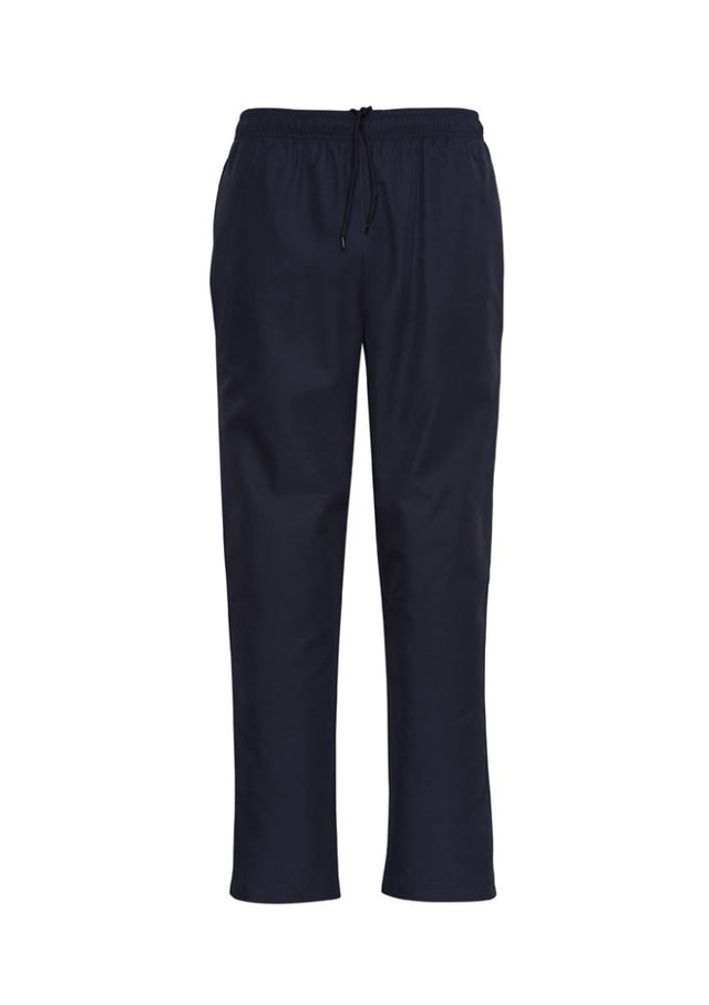 Navy adults' sports pants in size M, featuring breathable mesh panels, elastic waist, and zippered legs for versatile active wear.