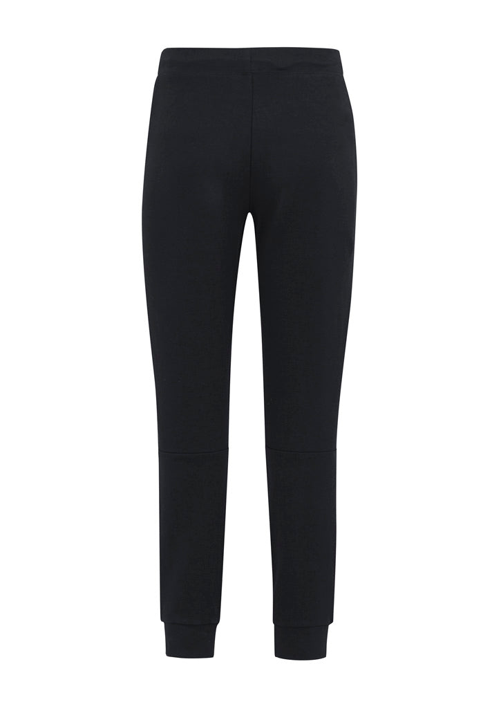 Kids Neo Pant in black featuring a relaxed waistband, adjustable drawstring, zippered pockets, and slim leg design for comfort.