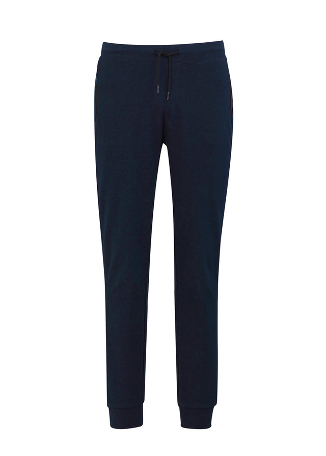 Kids Neo Pant in Navy with drawstring waistband, zippered pockets, and slim leg cuffs, ideal for comfort and style.