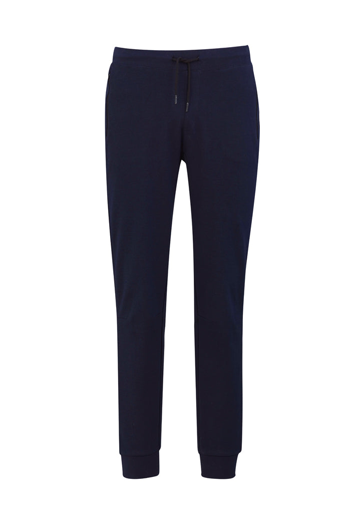 Navy Men's Neo Pant in XS, soft double-faced fabric, ergonomic fit, open side pockets, stylish knitted hem and cuff.