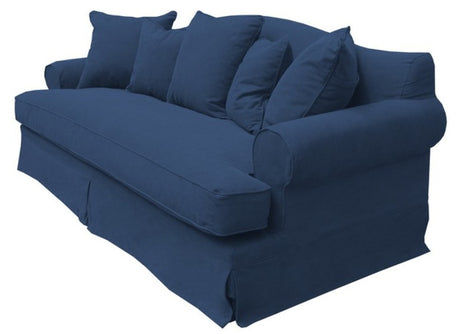 Elegant blue cotton polyester 3-seater sofa with solid timber frame, perfect for any home decor style.