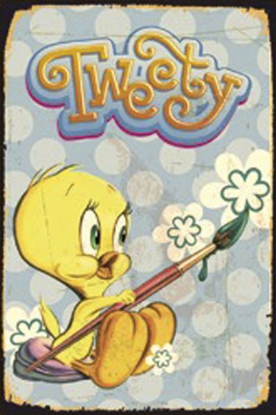 Colorful metal wall art of Tweety Bird, measuring 20 x 30 cm, adding charm and nostalgia to any space.