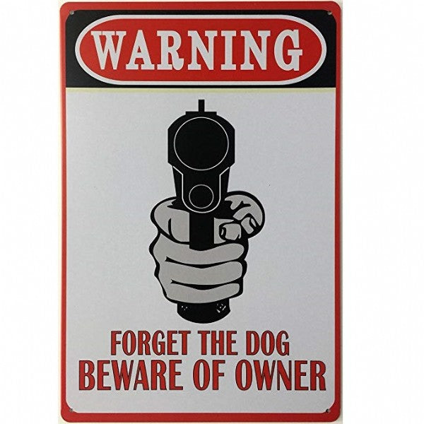 "Metal wall art sign reading 'Beware of Owner', 20x30cm, humorous decor for pet lovers, perfect for entryways or living spaces."