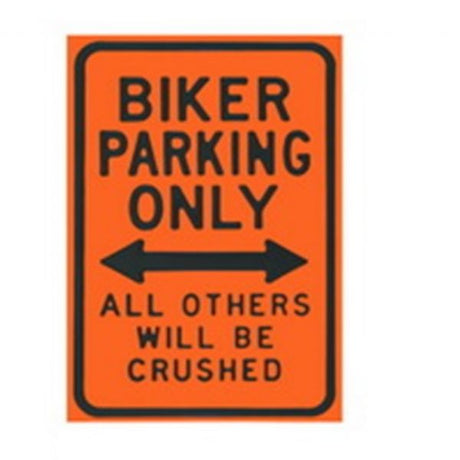 Biker Parking Metal Wall Art: Stylish metal sign for motorcyclists, measuring H:30 x W:20 cm, perfect for garages or man caves.