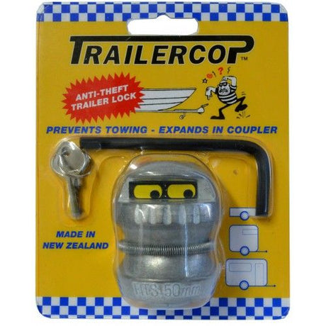 Heavy-duty 2" trailer lock with key-lockable design for secure coupling and theft prevention.