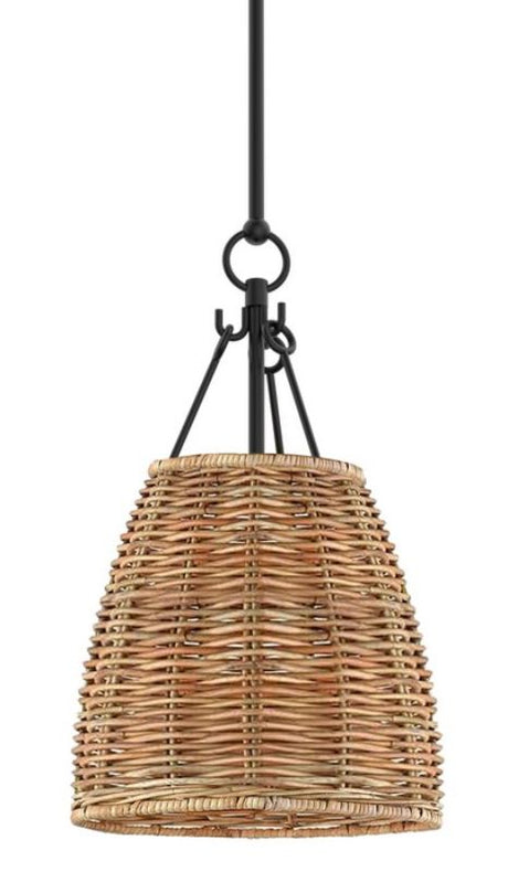 Rustic rattan hanging pendant light (38cm) adds warmth and elegance to any space, accommodating one E27 bulb.