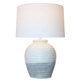 Elegant White/Grey Terracotta Lamp with white cotton shade, perfect for adding warmth and style to any room.