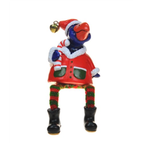Colorful 6cm Sitting Xmas Pukeko with cane, capturing the festive spirit and New Zealand wildlife in a charming decoration.