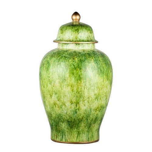 Green ceramic jar with lid, 60cm tall, featuring vintage design and rich earthy tones, perfect for decor and storage.