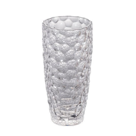 Elegant 34cm glass vase, perfect for centerpieces, enhances decor with sunlight reflections and complements any style.