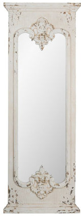 Distressed white wall mirror, 150cm, with ornate detailing and vintage charm, perfect for enhancing any room's decor.