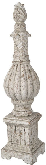 Danna Finial Accent in weathered white, a 46cm decorative piece for indoor and outdoor decor, showcasing timeless elegance.