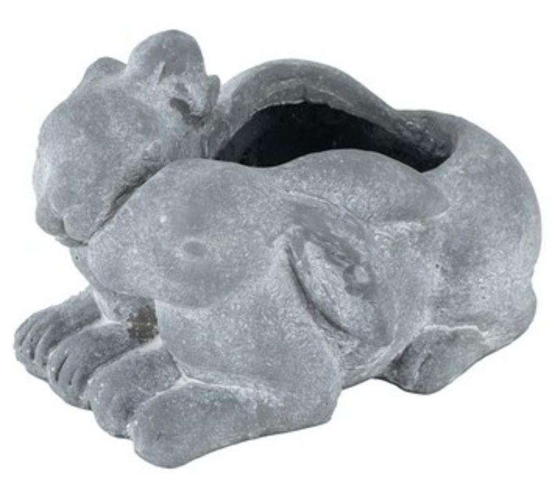 Charming 30cm rabbit planter in neutral gray, perfect for showcasing colorful blooms and succulents indoors or outdoors.