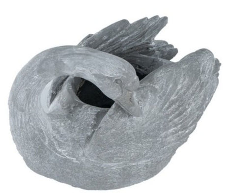 Swan-shaped planter in gray, ideal for colorful blooms, herbs, or succulents; perfect for indoor or outdoor decor.