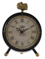 Antique-style Lavonia Table Clock with a pocket-watch design and weathered brown finish, perfect for home decor accents.