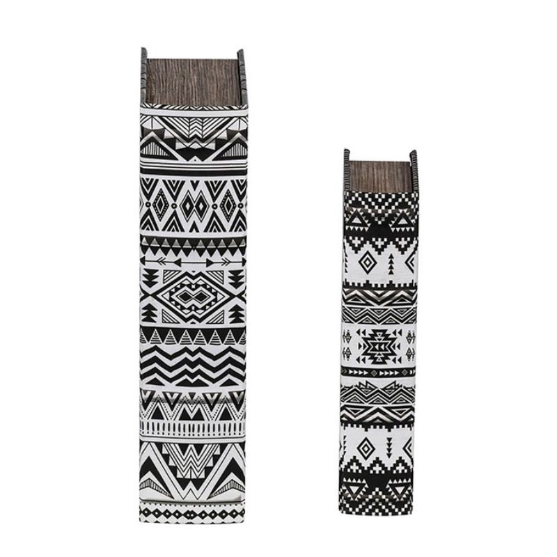 Set of 2 decorative book boxes with black and white geometric patterns, perfect for stylish storage in any space.