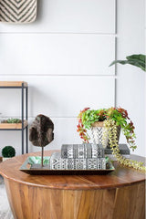Set of 2 stylish book boxes with black and white geometric patterns for decorative storage in home or office.