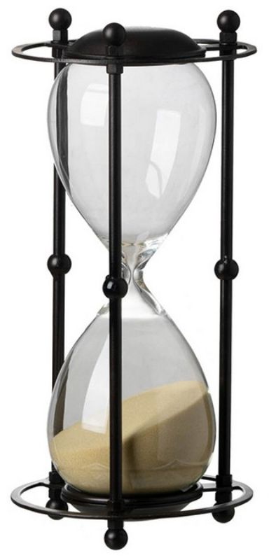 Elegant beige hourglass measuring 33cm, featuring a sturdy iron frame and high-quality glass, perfect for any decor.