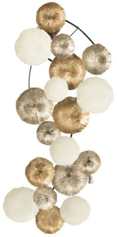 Artistic 100cm metal wall hanging featuring textured shapes in white, gold, and bronze, perfect for modern decor.