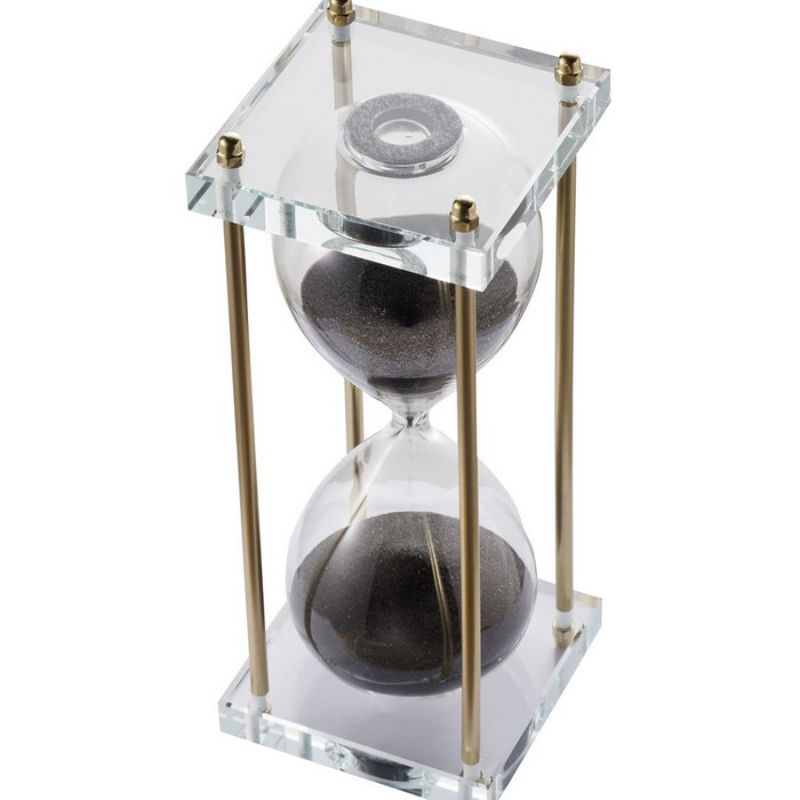 Elegant gold and black hourglass crafted from glass and crystal, measuring 25.4cm, perfect for enhancing home decor.