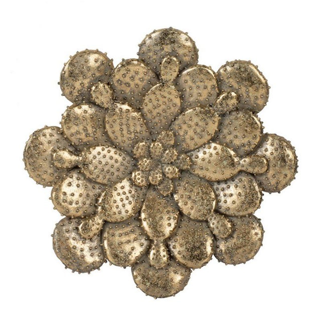 Gleaming gold succulent wall plaque with textured design, perfect for enhancing modern home or office decor.