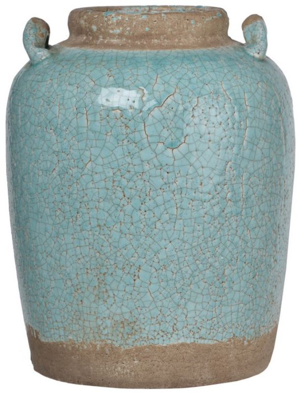 Turquoise ceramic vase measuring 35.5cm, perfect for vibrant home decor and as a centerpiece or accent piece.