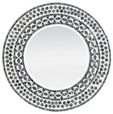 Iridescent 61cm round capiz mirror, perfect for coastal decor, adding elegance and light to any space.