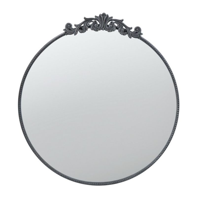 Round black metal mirror (97.8cm) with sleek design, enhancing elegance and space in any room. Ideal for modern interiors.