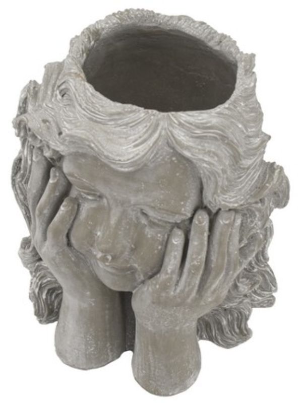 Charming 29cm Girl Statue planter in cement, ideal for indoor/outdoor use, adds elegance while showcasing your plants.