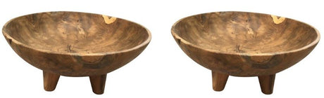 Set of 2 elegant 30cm teak bowls, showcasing natural grain, perfect for serving salads, fruits, or snacks at home.